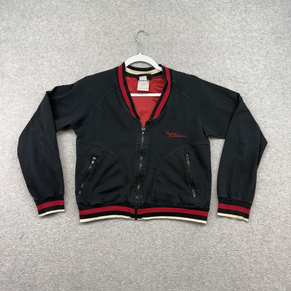 Y2k Harley Davidson Women's M Biker Zip Sweatshirt Jacket Top Red Black Bomber